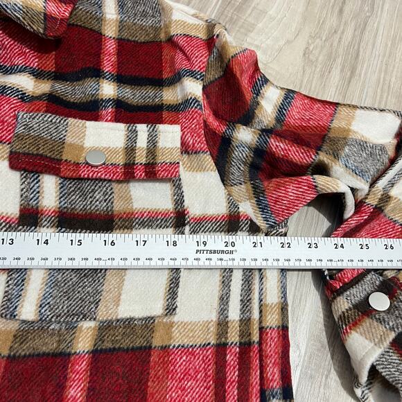 Womens Red Plaid Shacket/Jacket Lapel Coat Button Down Long Sleeve Shacket M - Picture 5 of 12